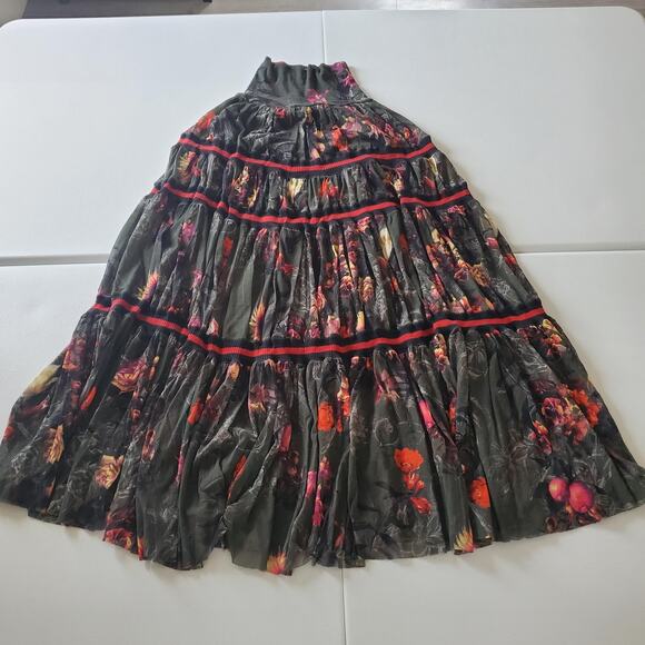 Jean Paul Gaultier Soleil Fuzzi Skirt Womens Medium Floral Mesh Tiered Sheer - Picture 1 of 9
